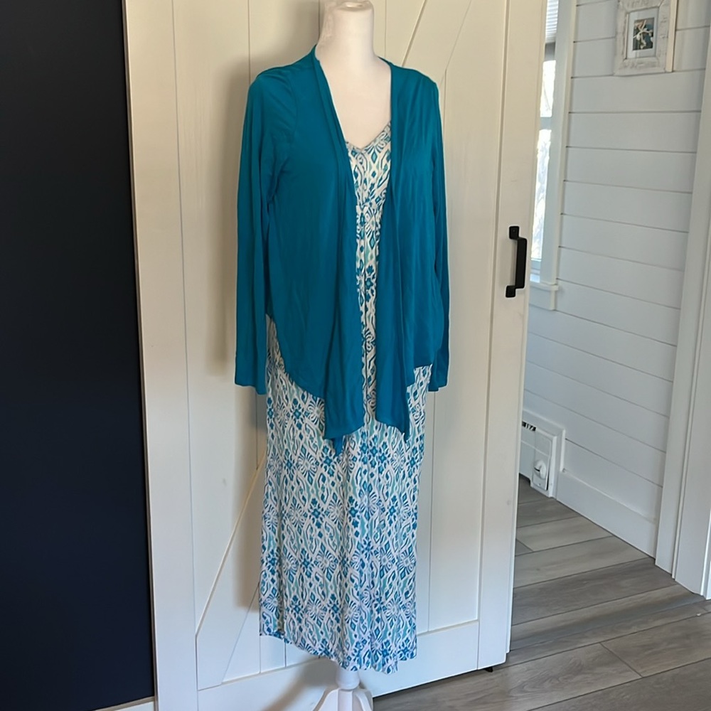 Midnight by Carole Hochman Blue & White Printed Sleeveless Maxi Nightgown - Picture 2 of 7